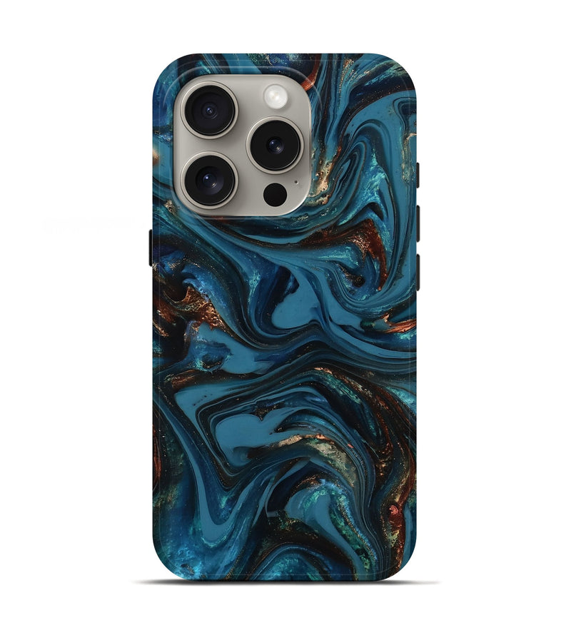 iPhone 16 Pro ResinArt Live Edge Phone Case - Watson (Teal & Gold, 817001)