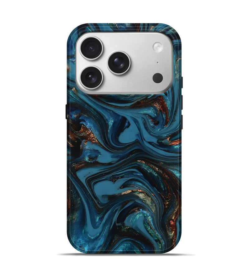 iPhone 17 Pro ResinArt Live Edge Phone Case - Watson (Teal & Gold, 817001)