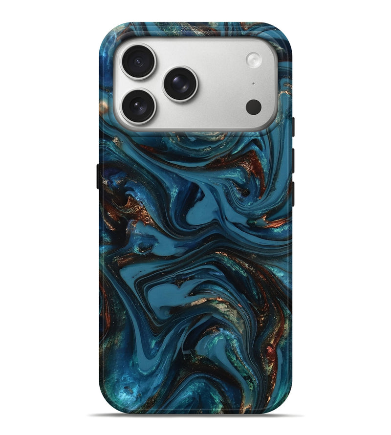 iPhone 17 Pro Max ResinArt Live Edge Phone Case - Watson (Teal & Gold, 817001)