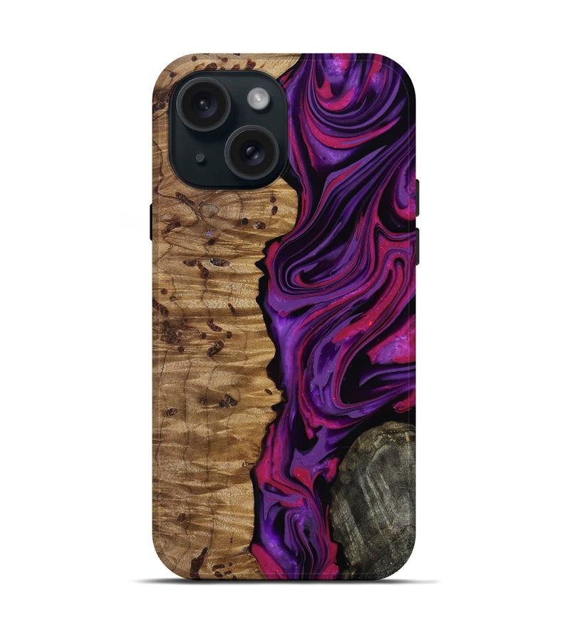 iPhone 15 Wood Live Edge Phone Case - Carmelo (Purple, 817003)