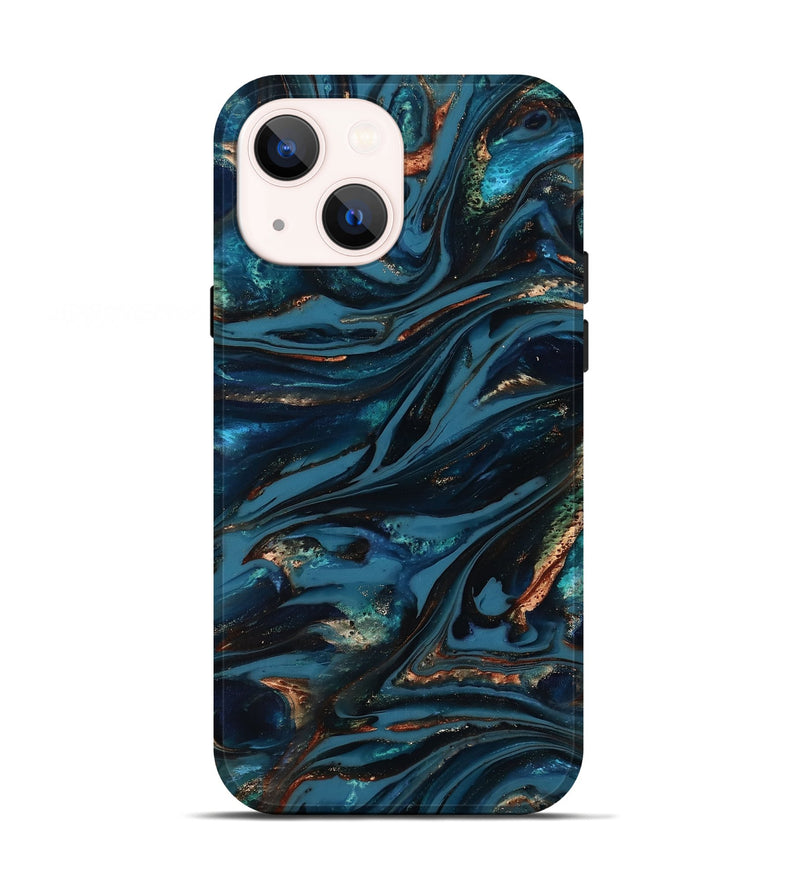 iPhone 13 ResinArt Live Edge Phone Case - Kiana (Teal & Gold, 817004)