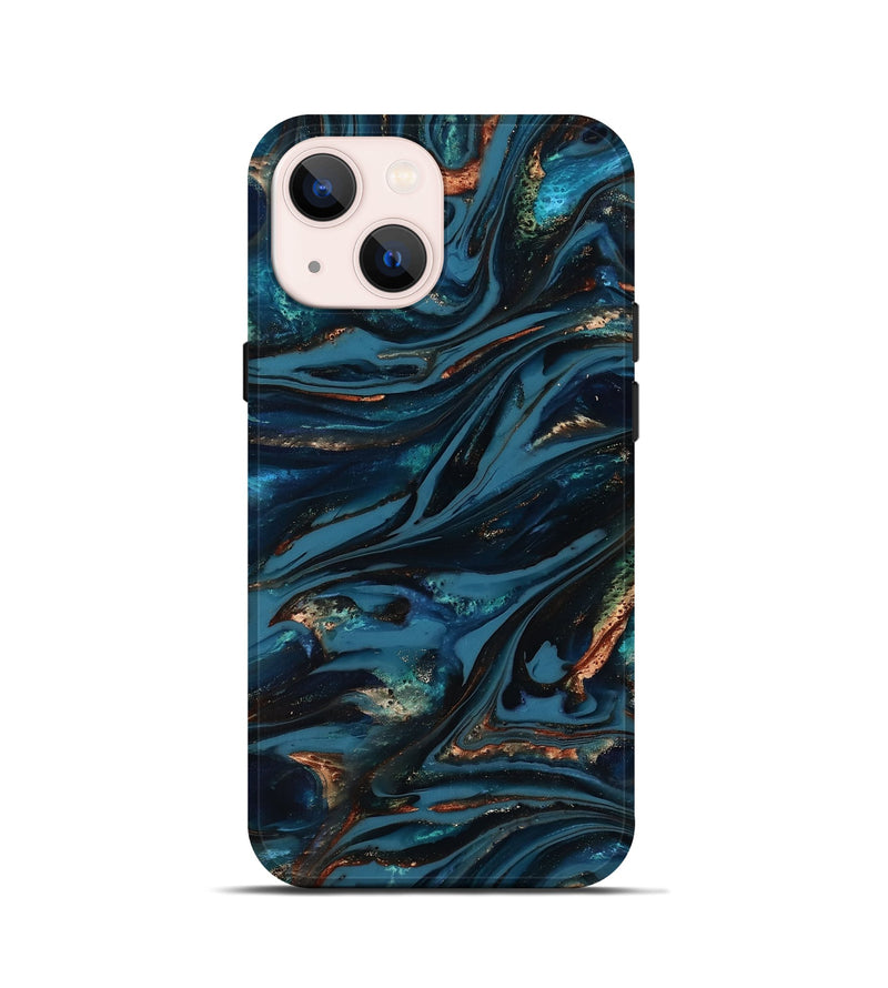 iPhone 13 mini ResinArt Live Edge Phone Case - Kiana (Teal & Gold, 817004)