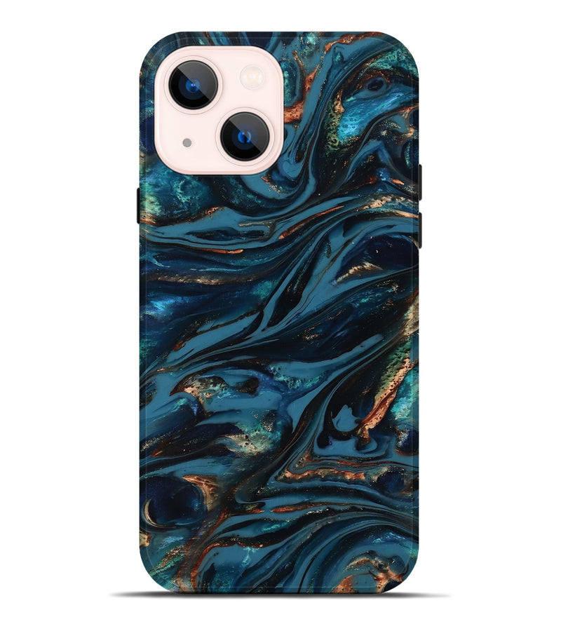 iPhone 14 Plus ResinArt Live Edge Phone Case - Kiana (Teal & Gold, 817004)