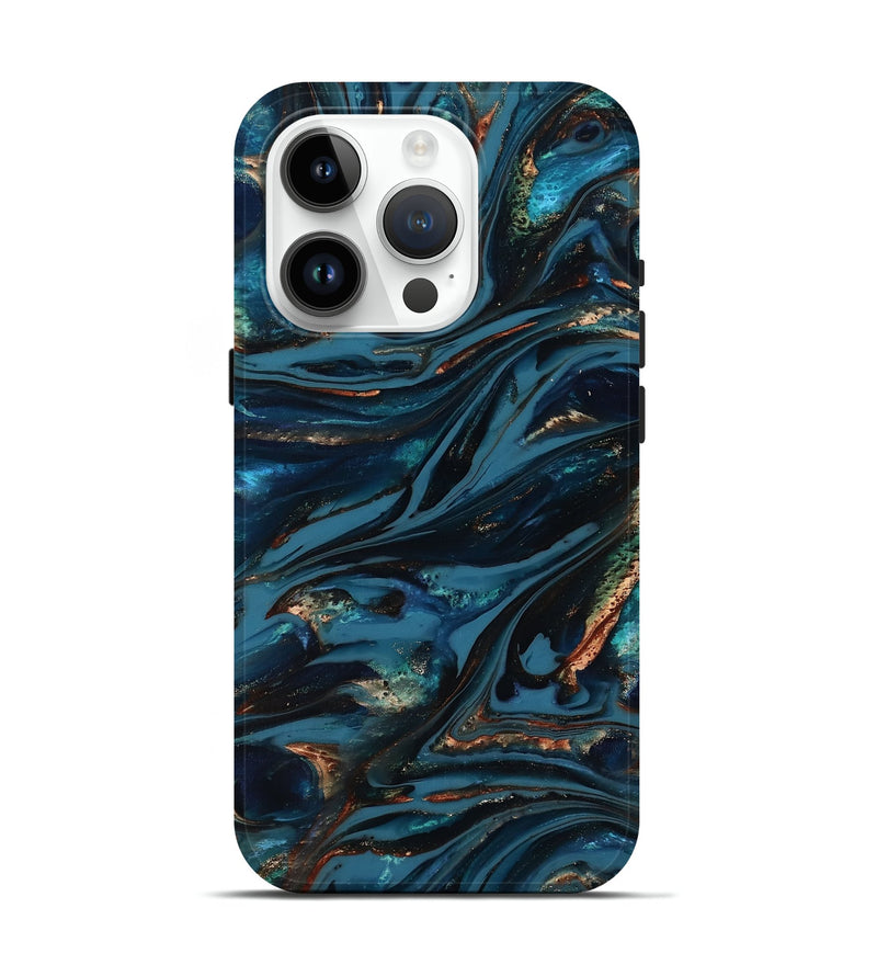iPhone 15 Pro ResinArt Live Edge Phone Case - Kiana (Teal & Gold, 817004)
