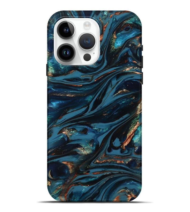 iPhone 15 Pro Max ResinArt Live Edge Phone Case - Kiana (Teal & Gold, 817004)