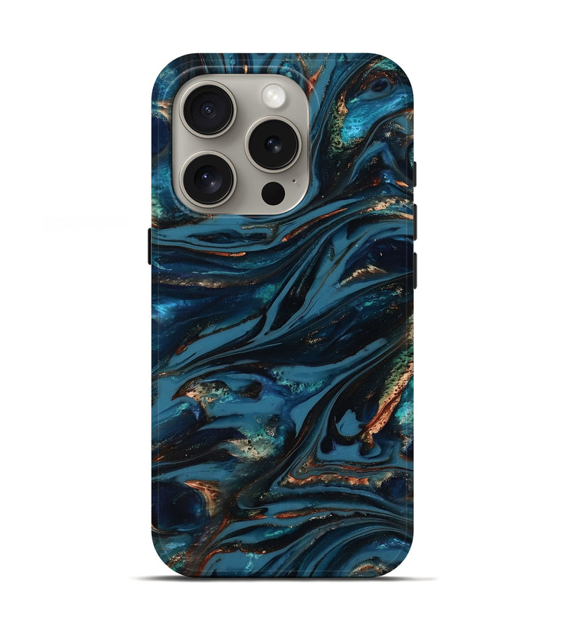iPhone 16 Pro ResinArt Live Edge Phone Case - Kiana (Teal & Gold, 817004)