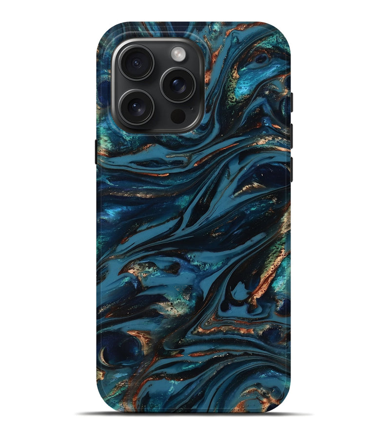 iPhone 16 Pro Max ResinArt Live Edge Phone Case - Kiana (Teal & Gold, 817004)