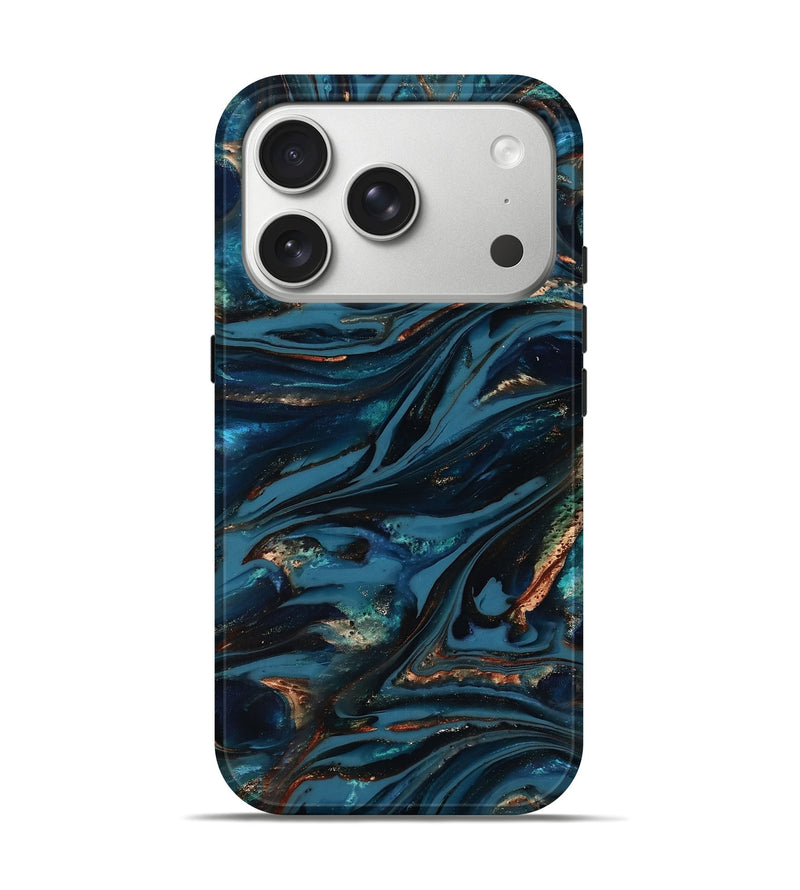iPhone 17 Pro ResinArt Live Edge Phone Case - Kiana (Teal & Gold, 817004)