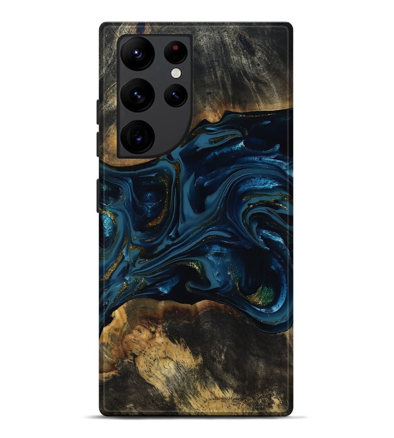 Galaxy S22 Ultra Wood Live Edge Phone Case - Garnett (Teal & Gold, 817006)