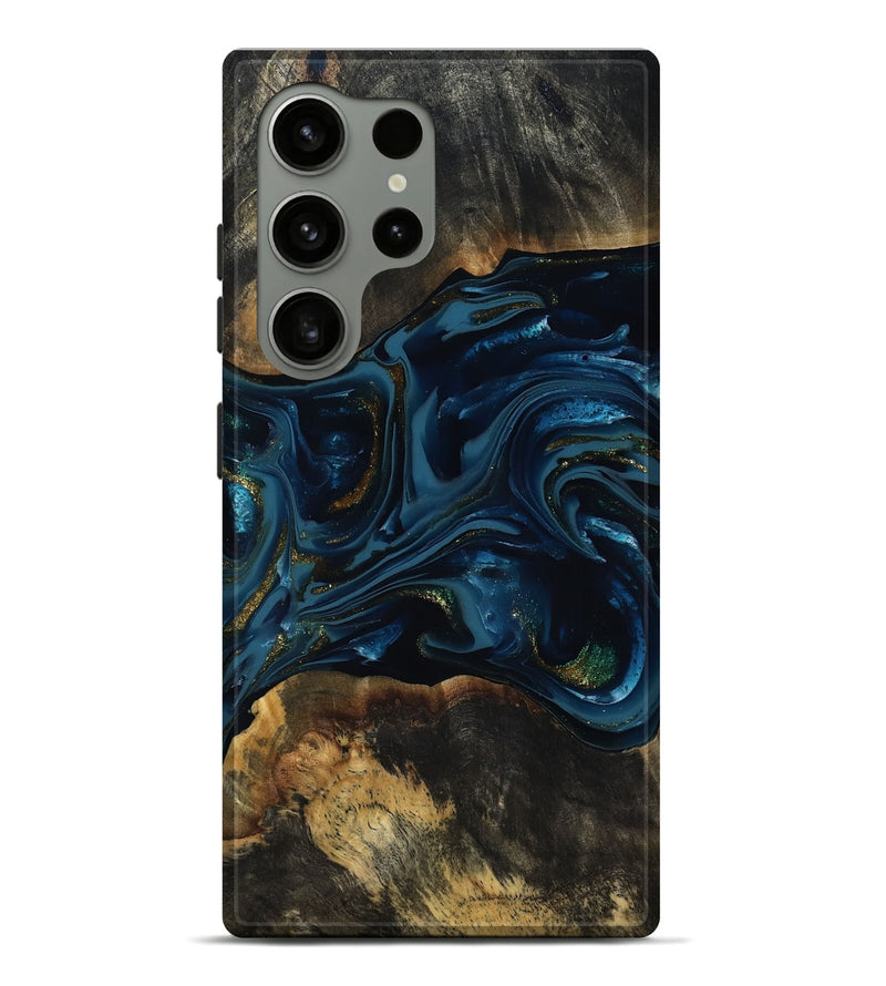 Galaxy S24 Ultra Wood Live Edge Phone Case - Garnett (Teal & Gold, 817006)
