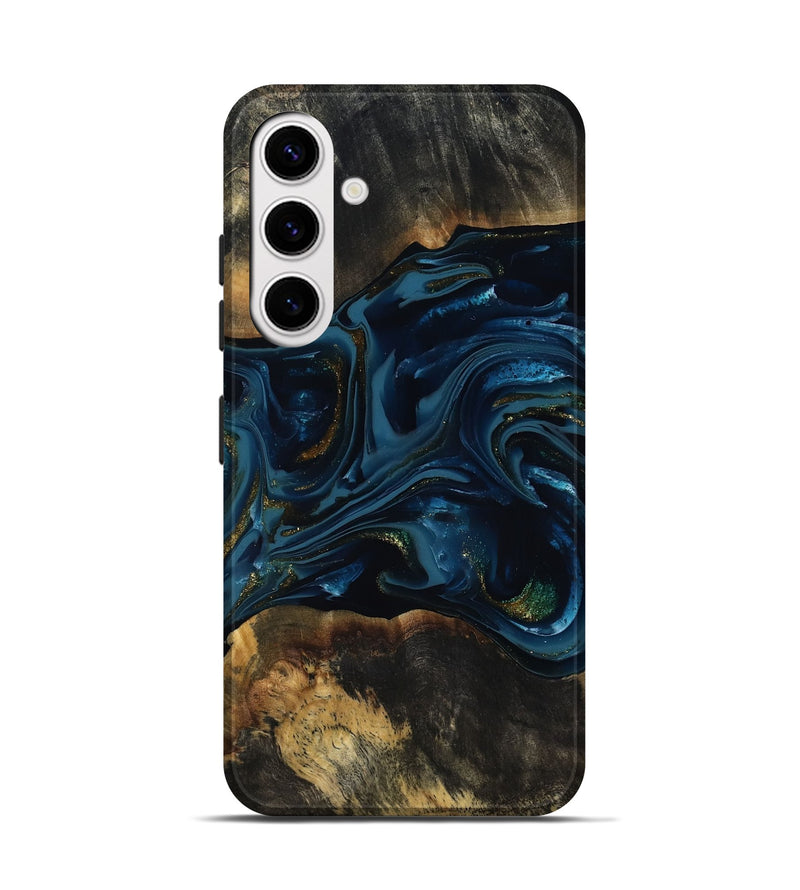 Galaxy S25 Wood Live Edge Phone Case - Garnett (Teal & Gold, 817006)