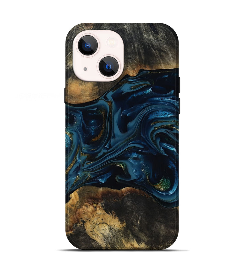 iPhone 13 Wood Live Edge Phone Case - Garnett (Teal & Gold, 817006)