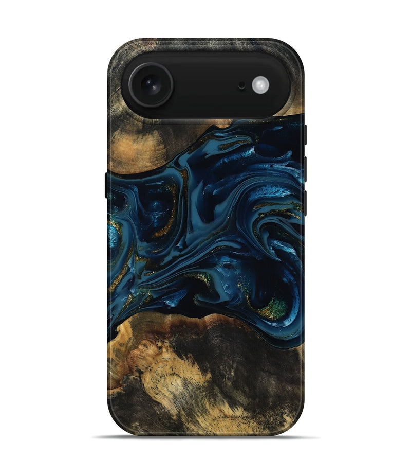iPhone 17 Air Wood Live Edge Phone Case - Garnett (Teal & Gold, 817006)