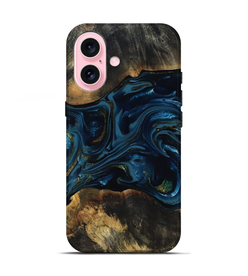 iPhone 17 Wood Live Edge Phone Case - Garnett (Teal & Gold, 817006)