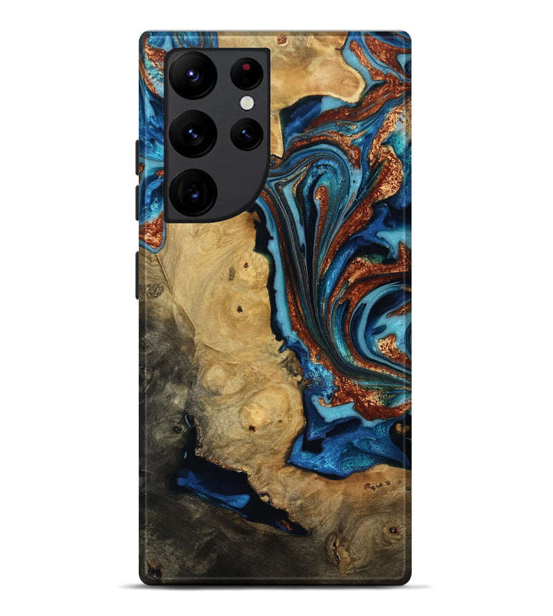 Galaxy S22 Ultra Wood Live Edge Phone Case - Emmie (Teal & Gold, 817007)