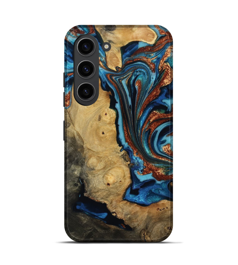 Galaxy S23 Wood Live Edge Phone Case - Emmie (Teal & Gold, 817007)