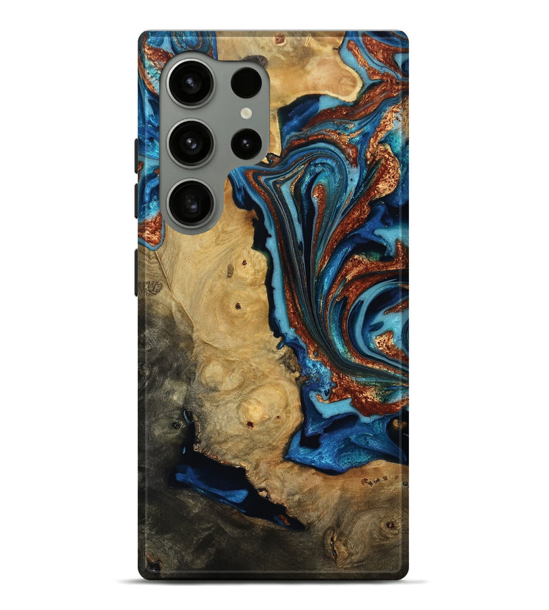Galaxy S24 Ultra Wood Live Edge Phone Case - Emmie (Teal & Gold, 817007)