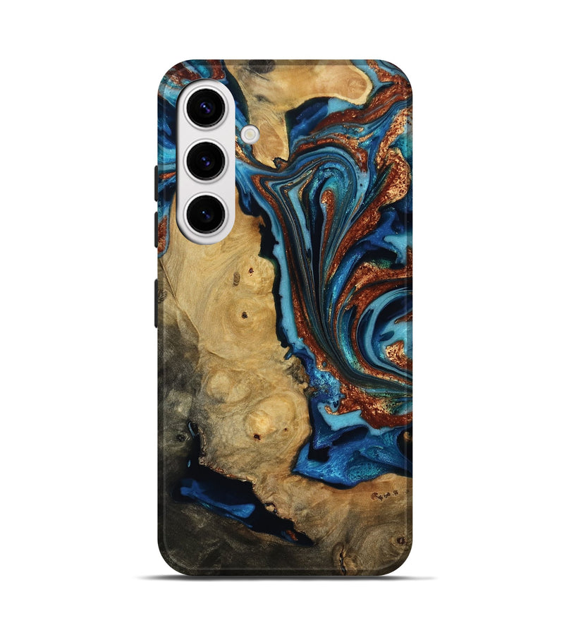Galaxy S25 Wood Live Edge Phone Case - Emmie (Teal & Gold, 817007)