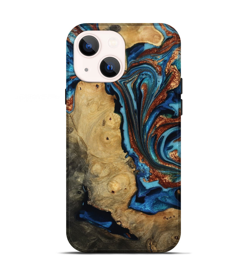 iPhone 13 Wood Live Edge Phone Case - Emmie (Teal & Gold, 817007)
