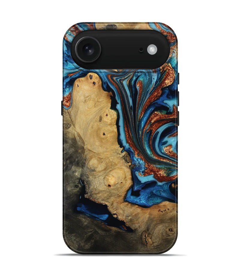 iPhone 17 Air Wood Live Edge Phone Case - Emmie (Teal & Gold, 817007)