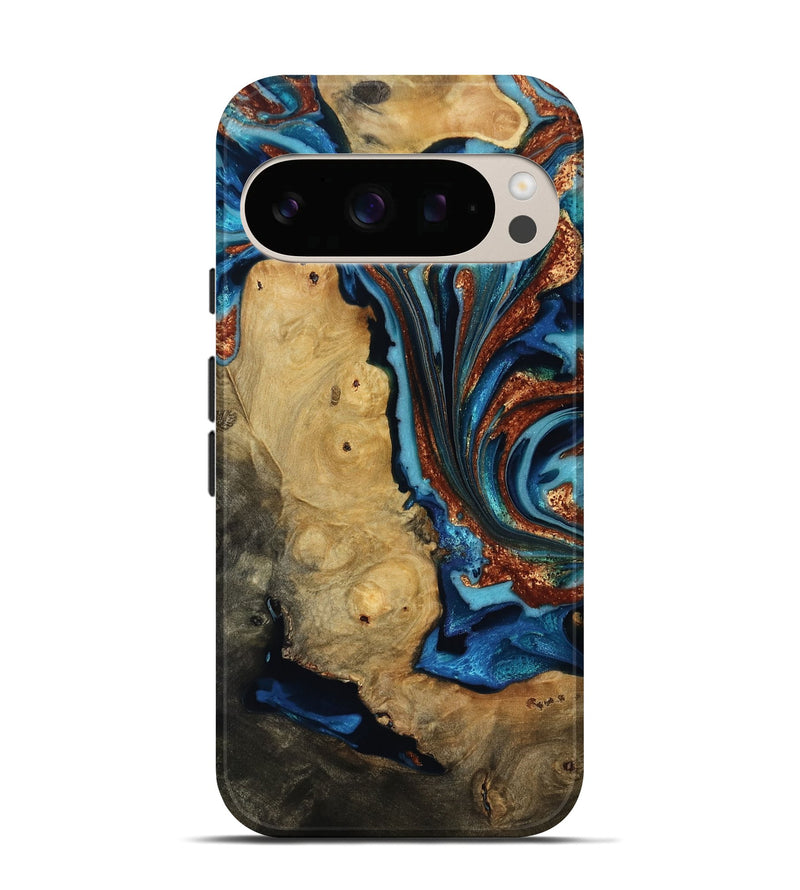 Pixel 10 Pro Wood Live Edge Phone Case - Emmie (Teal & Gold, 817007)
