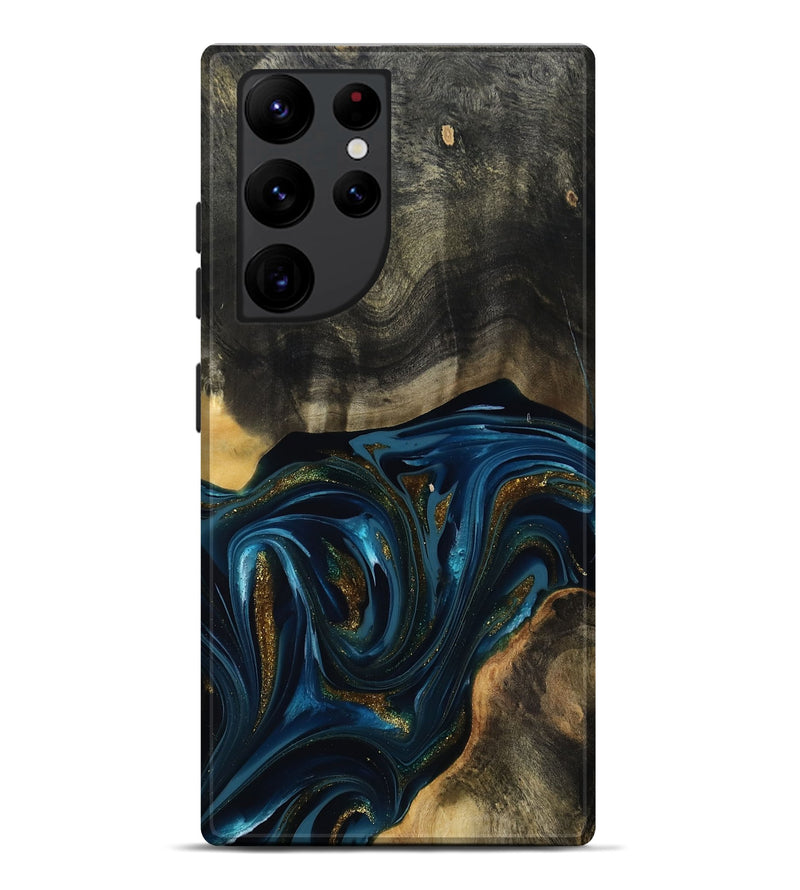 Galaxy S22 Ultra Wood Live Edge Phone Case - Dakari (Teal & Gold, 817008)