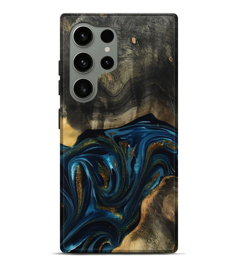 Galaxy S24 Ultra Wood Live Edge Phone Case - Dakari (Teal & Gold, 817008)