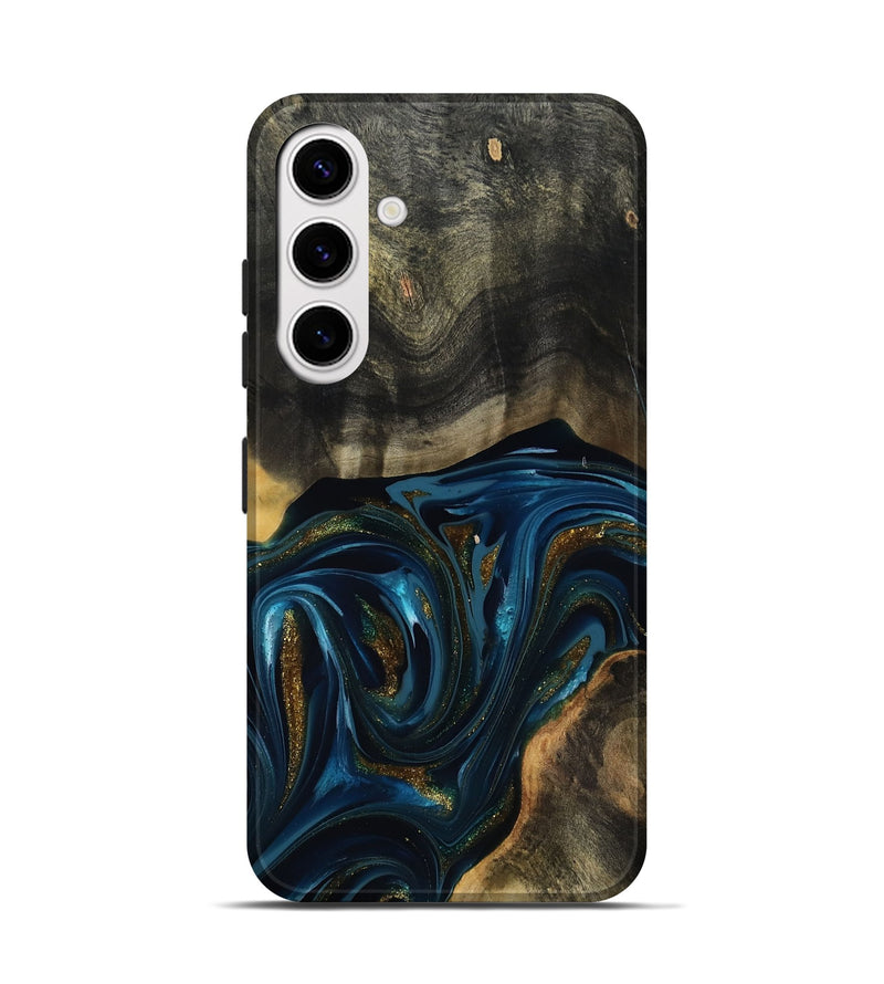Galaxy S25 Wood Live Edge Phone Case - Dakari (Teal & Gold, 817008)
