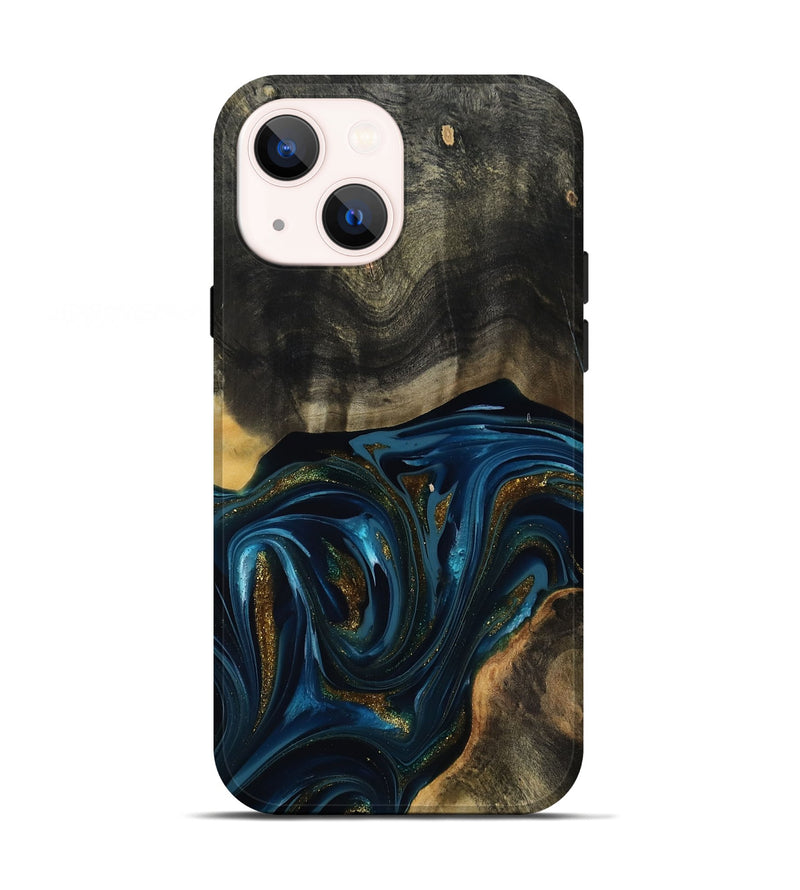 iPhone 13 Wood Live Edge Phone Case - Dakari (Teal & Gold, 817008)