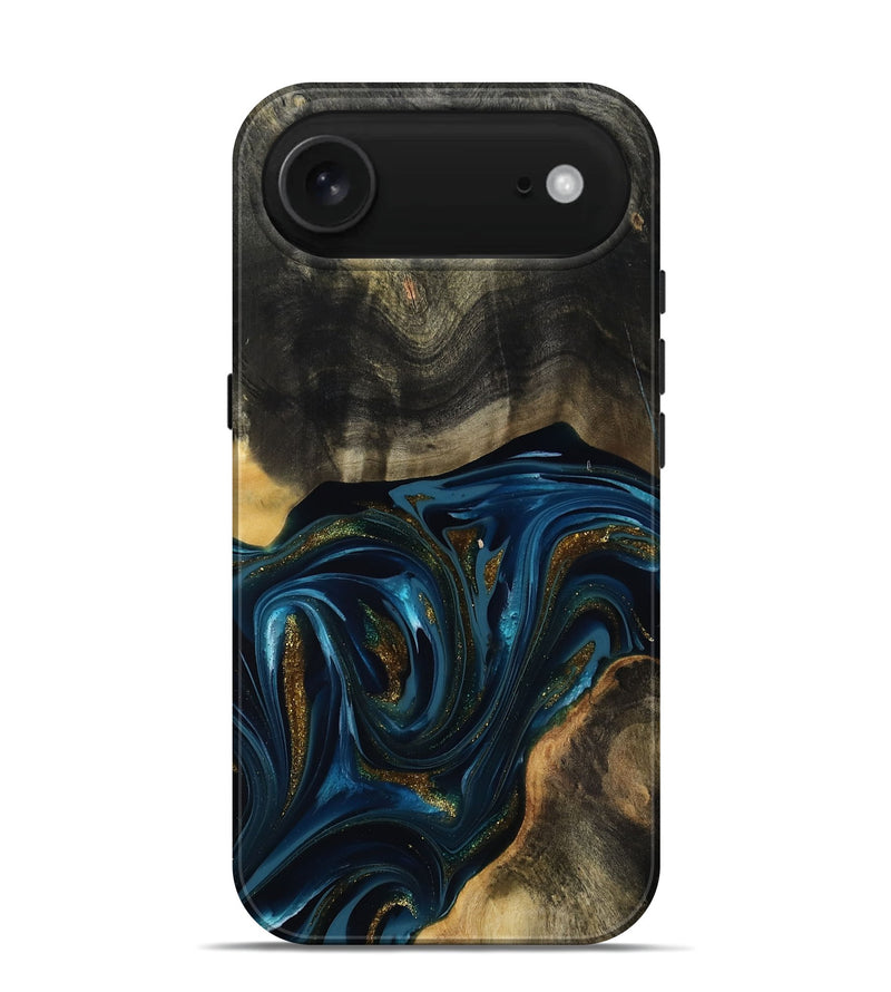 iPhone 17 Air Wood Live Edge Phone Case - Dakari (Teal & Gold, 817008)
