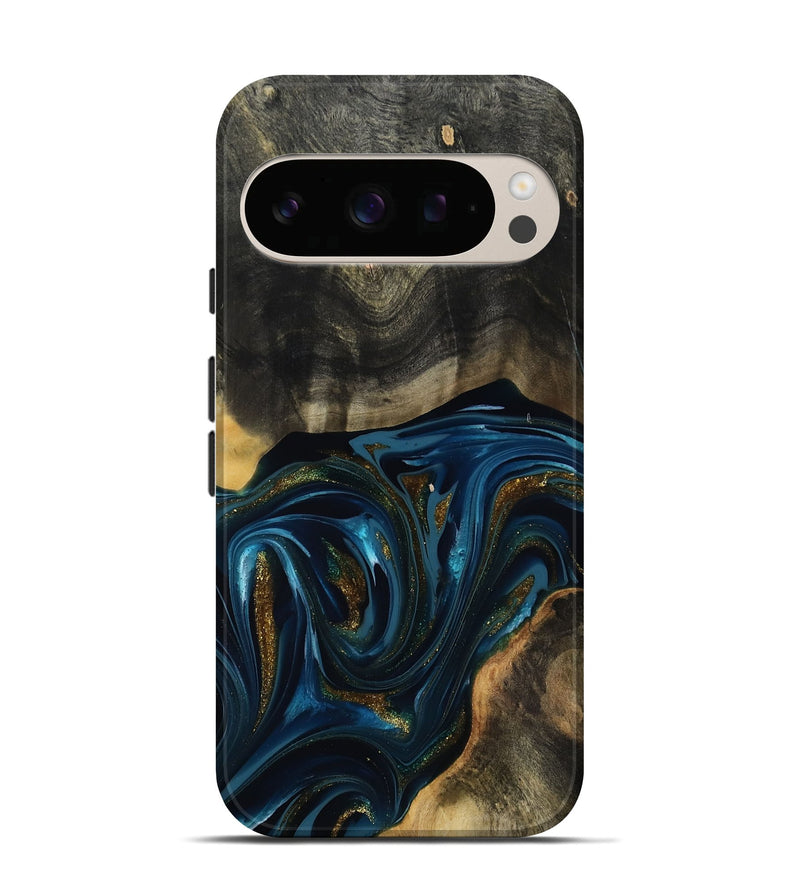Pixel 10 Wood Live Edge Phone Case - Dakari (Teal & Gold, 817008)