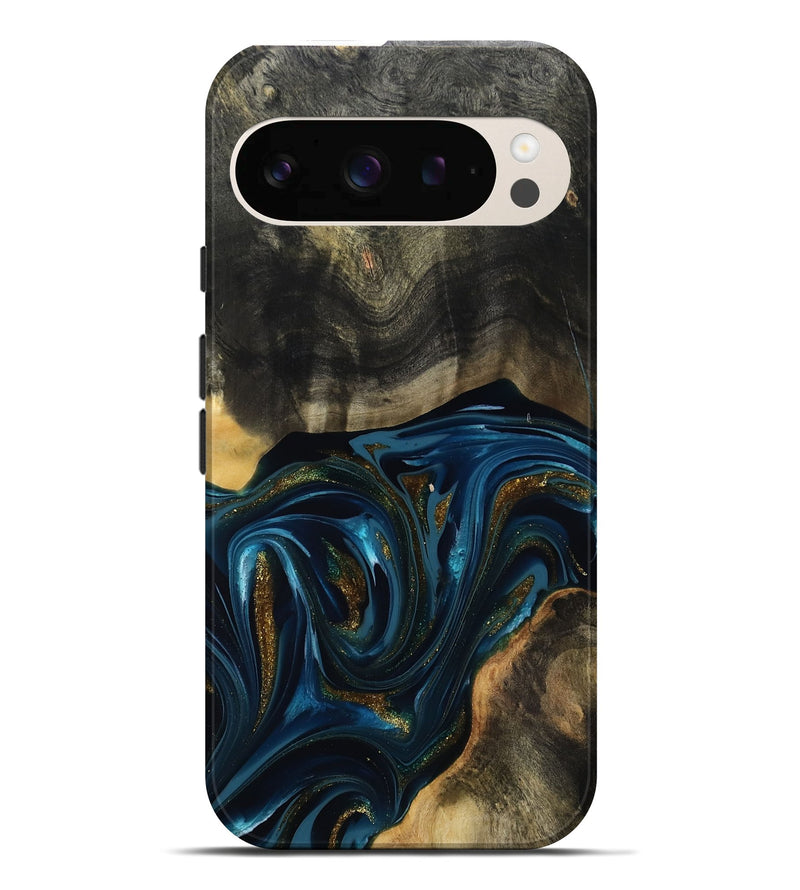 Pixel 10 Pro XL Wood Live Edge Phone Case - Dakari (Teal & Gold, 817008)