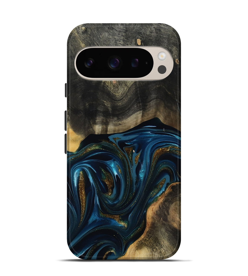 Pixel 9 Wood Live Edge Phone Case - Dakari (Teal & Gold, 817008)
