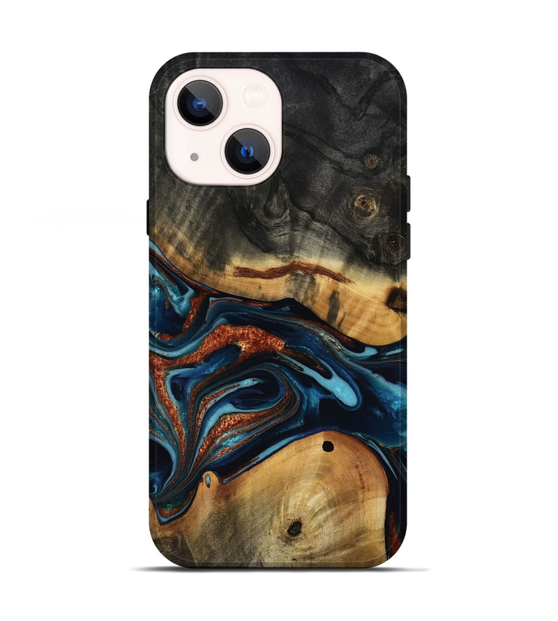 iPhone 13 Wood Live Edge Phone Case - Douglas (Teal & Gold, 817014)