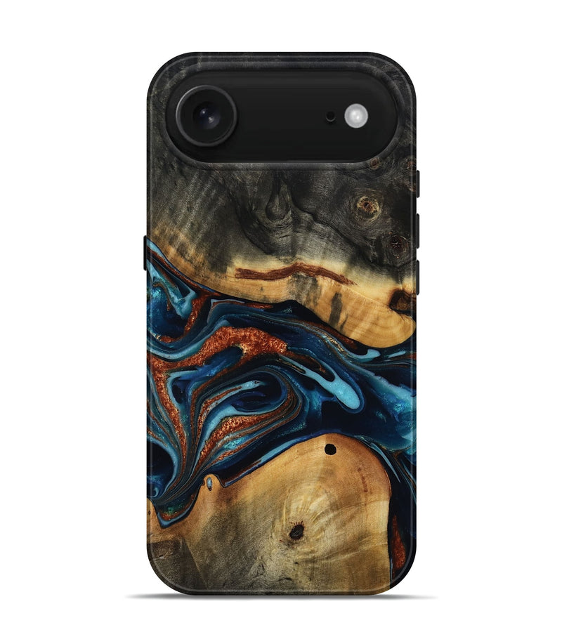 iPhone 17 Air Wood Live Edge Phone Case - Douglas (Teal & Gold, 817014)