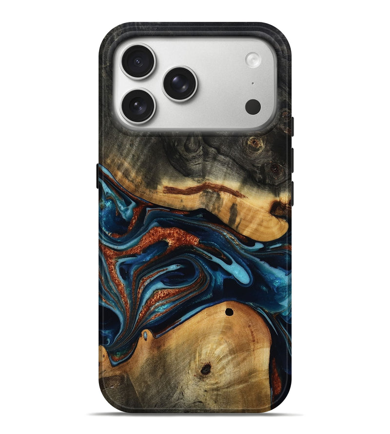 iPhone 17 Pro Max Wood Live Edge Phone Case - Douglas (Teal & Gold, 817014)