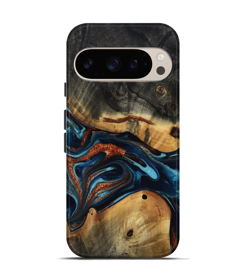 Pixel 10 Pro Wood Live Edge Phone Case - Douglas (Teal & Gold, 817014)