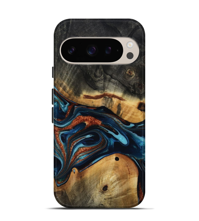 Pixel 9 Wood Live Edge Phone Case - Douglas (Teal & Gold, 817014)