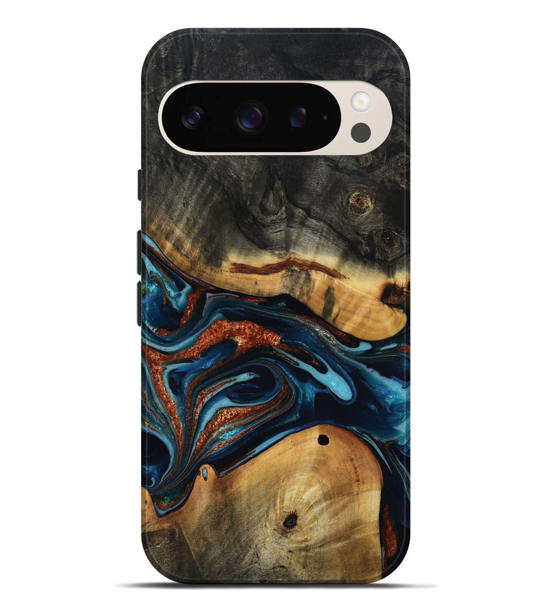 Pixel 9 Pro XL Wood Live Edge Phone Case - Douglas (Teal & Gold, 817014)