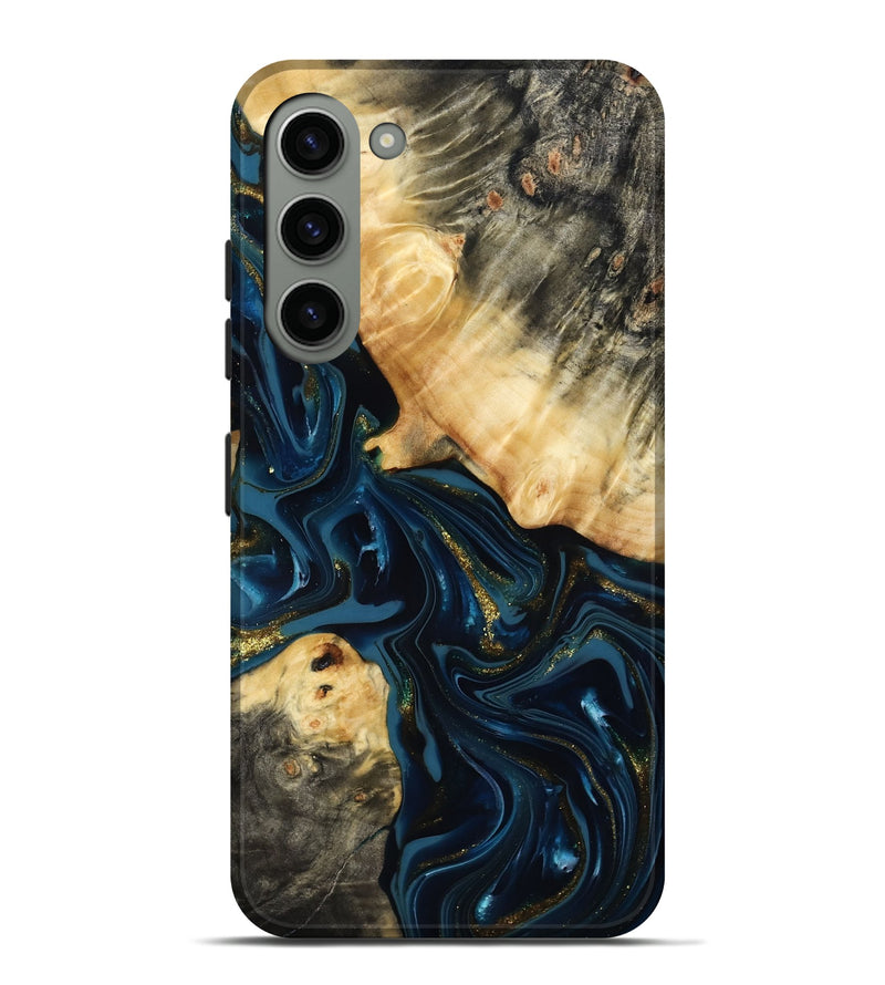 Galaxy S23 Plus Wood Live Edge Phone Case - Dee (Teal & Gold, 817015)