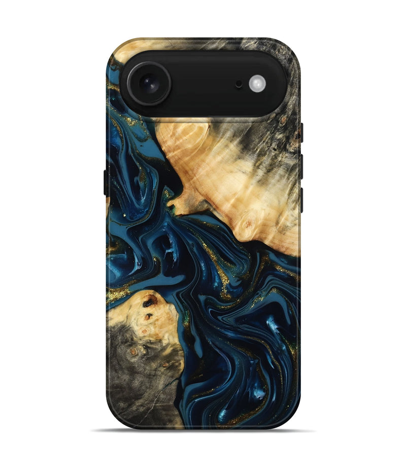 iPhone 17 Air Wood Live Edge Phone Case - Dee (Teal & Gold, 817015)