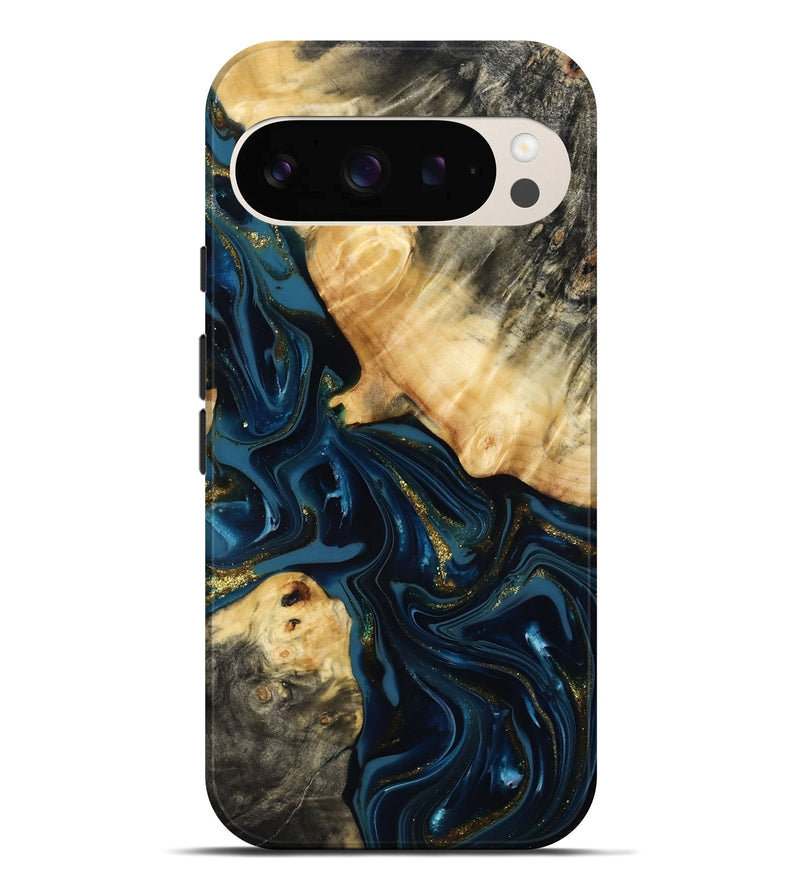 Pixel 10 Pro XL Wood Live Edge Phone Case - Dee (Teal & Gold, 817015)
