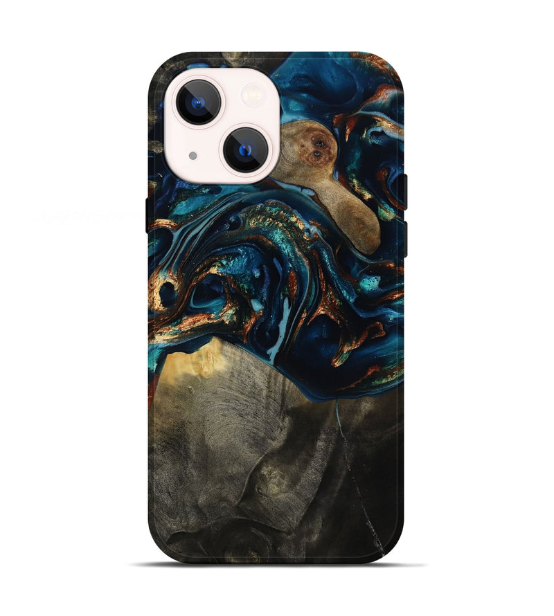 iPhone 13 Wood Live Edge Phone Case - Freddy (Teal & Gold, 817016)