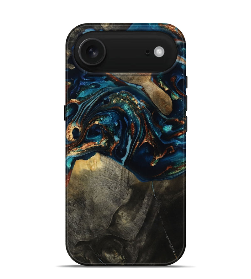 iPhone 17 Air Wood Live Edge Phone Case - Freddy (Teal & Gold, 817016)