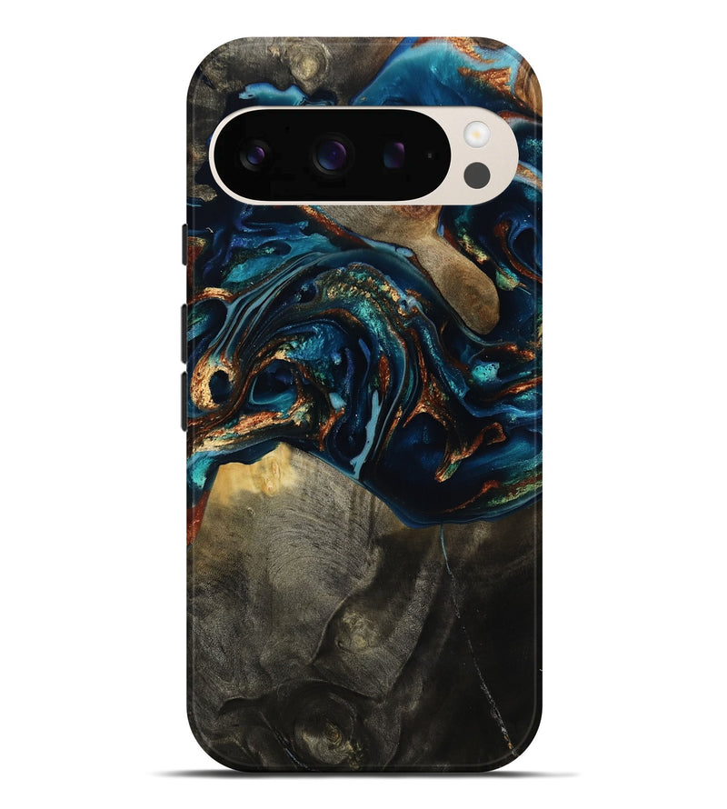 Pixel 10 Pro XL Wood Live Edge Phone Case - Freddy (Teal & Gold, 817016)