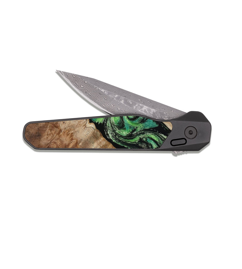 EDC Dark Damascus Wood Pocket Knife - Dakota (Green, 817130)