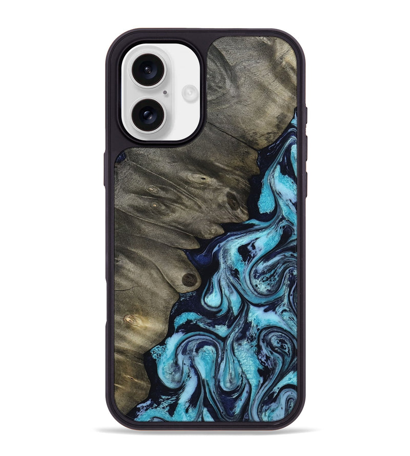 iPhone 16 Plus Wood Phone Case - Myrna (Blue, 817134)