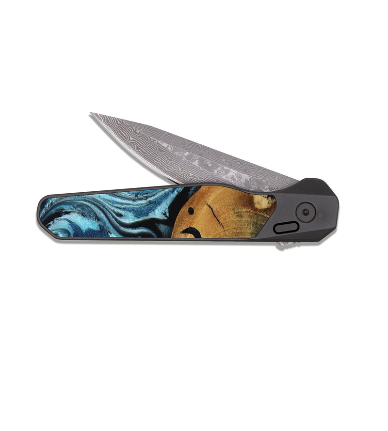 EDC Dark Damascus Wood Pocket Knife - Shani (Blue, 817140)