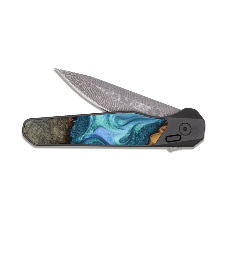 EDC Dark Damascus Wood Pocket Knife - Dilan (Blue, 817142)