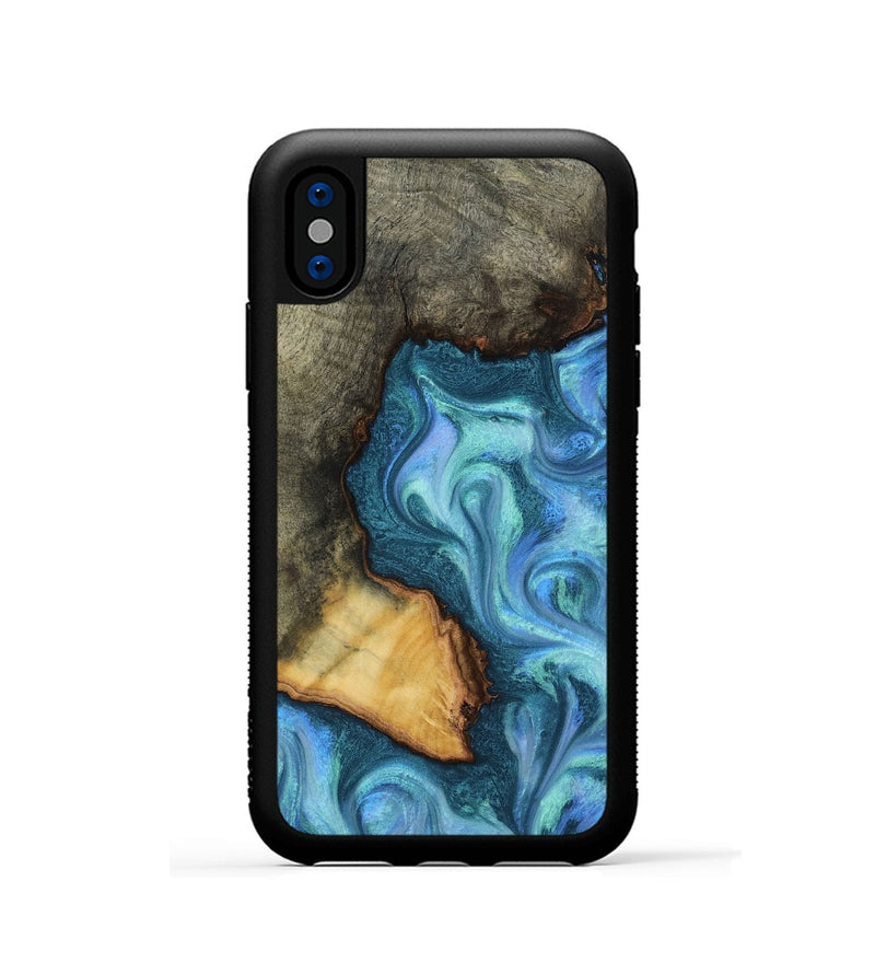 iPhone Xs Wood Phone Case - Dilan (Blue, 817142)